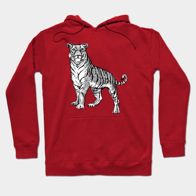 Tiger Line Art Drawing Black And White Tattoo Art Hoodie by taiche